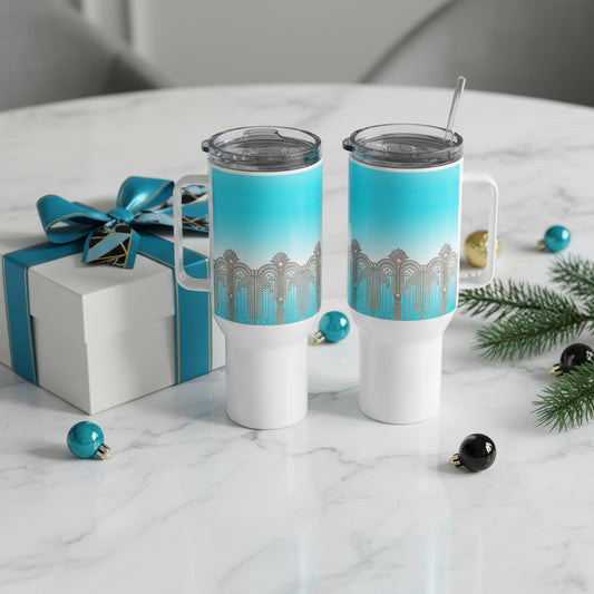 Sky Blue Art Deco Tumbler With Handle