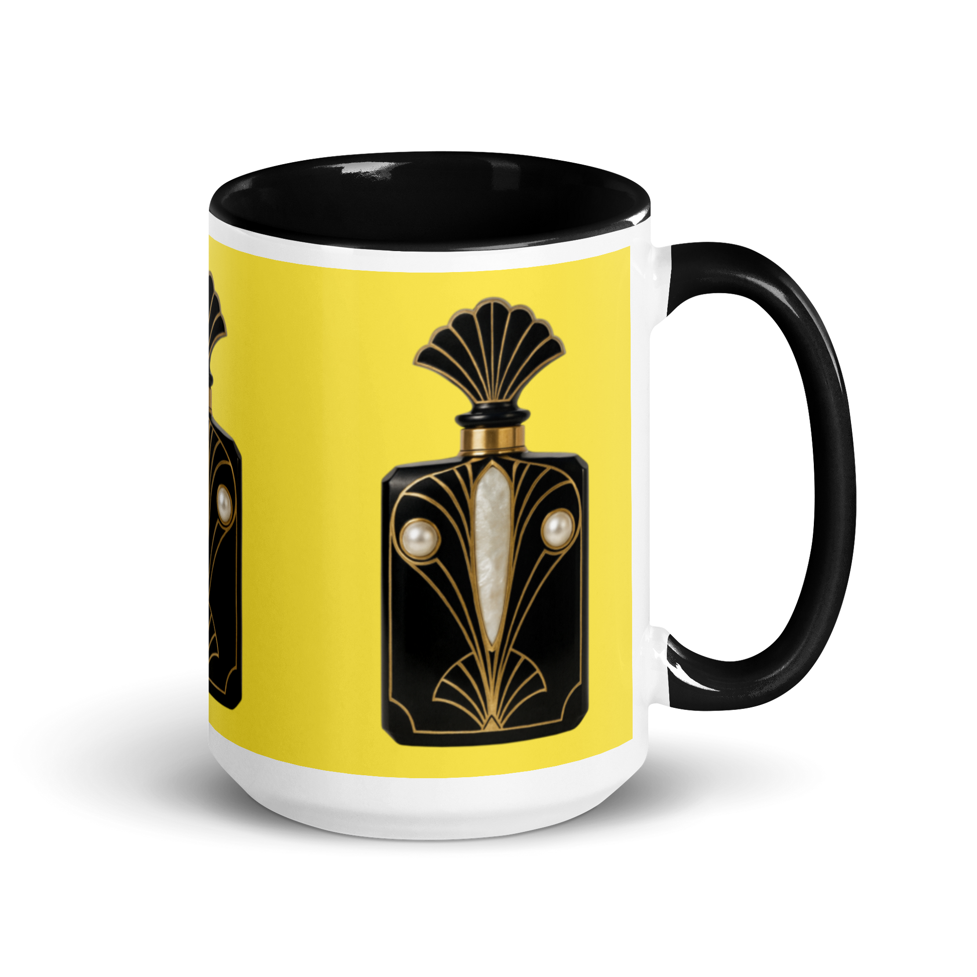 Art Deco perfume Mug - Peacock 15 oz Yellow