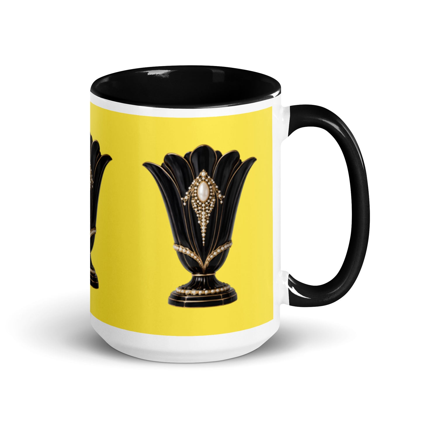Art Deco Glossy Mug - Black Swan 15 oz Yellow