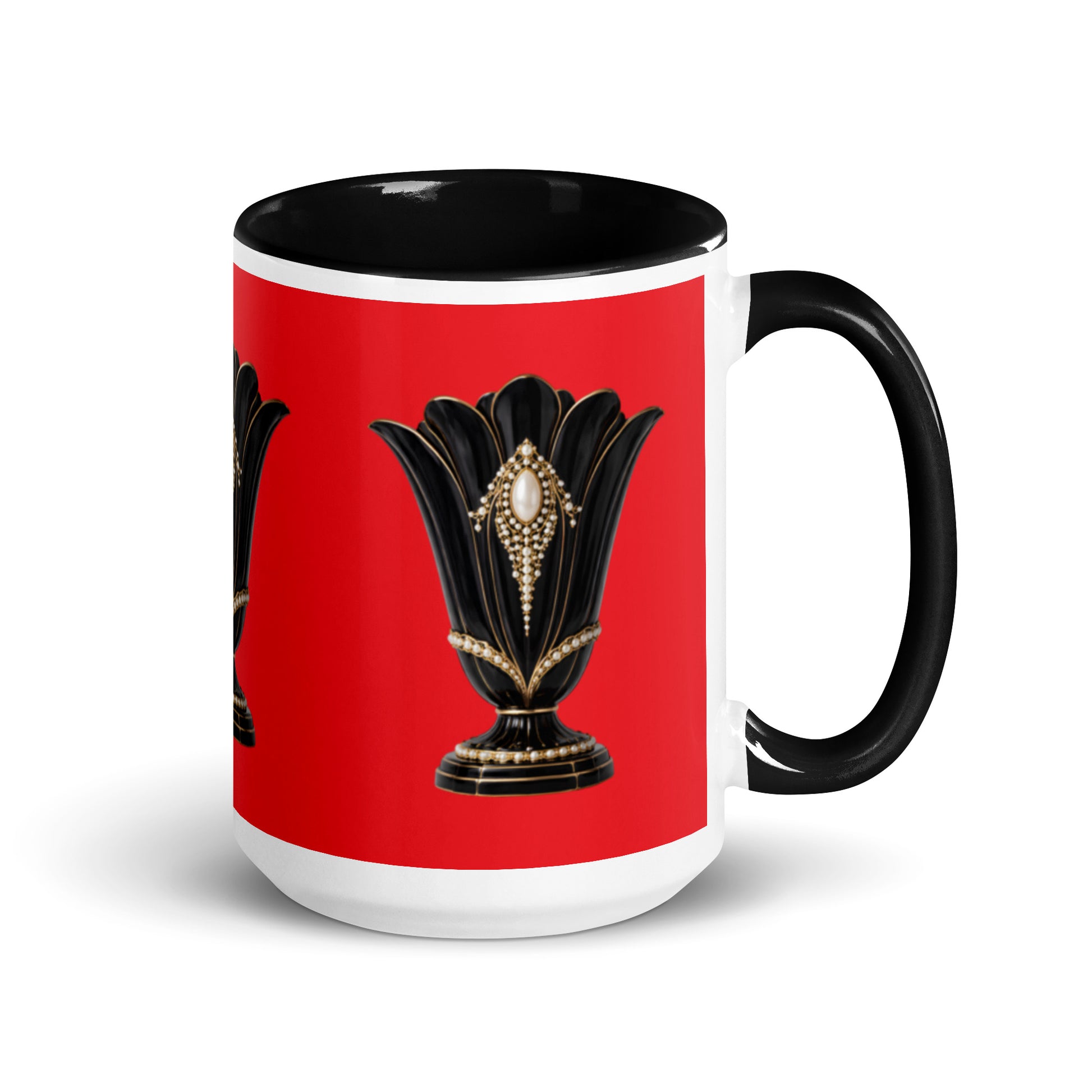 Art Deco Glossy Mug - Black Swan 15 oz Red