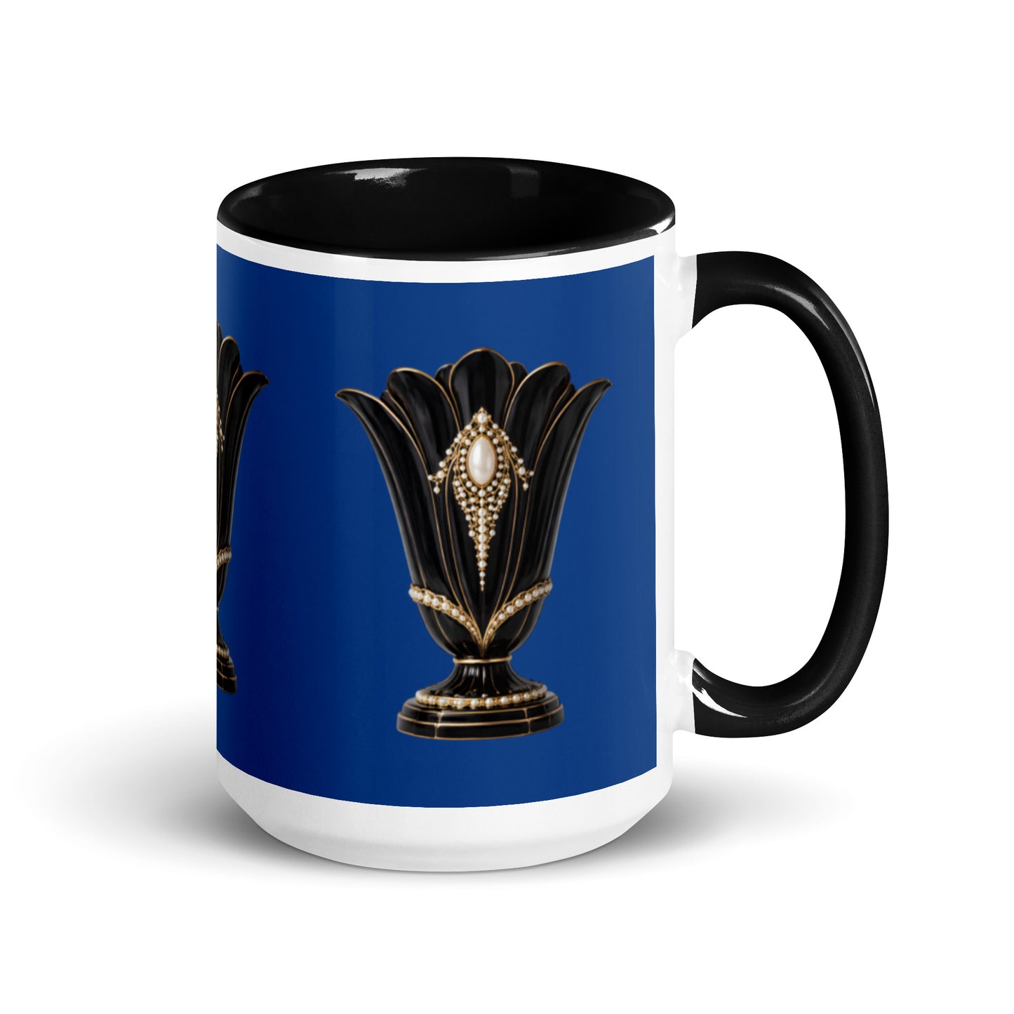 Art Deco Glossy Mug - Black Swan 15 oz Blue